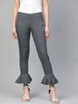 Jompers Women Grey Smart Fit Solid Bottom Flared Trousers