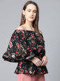 Jompers Women Black Printed Bardot Top