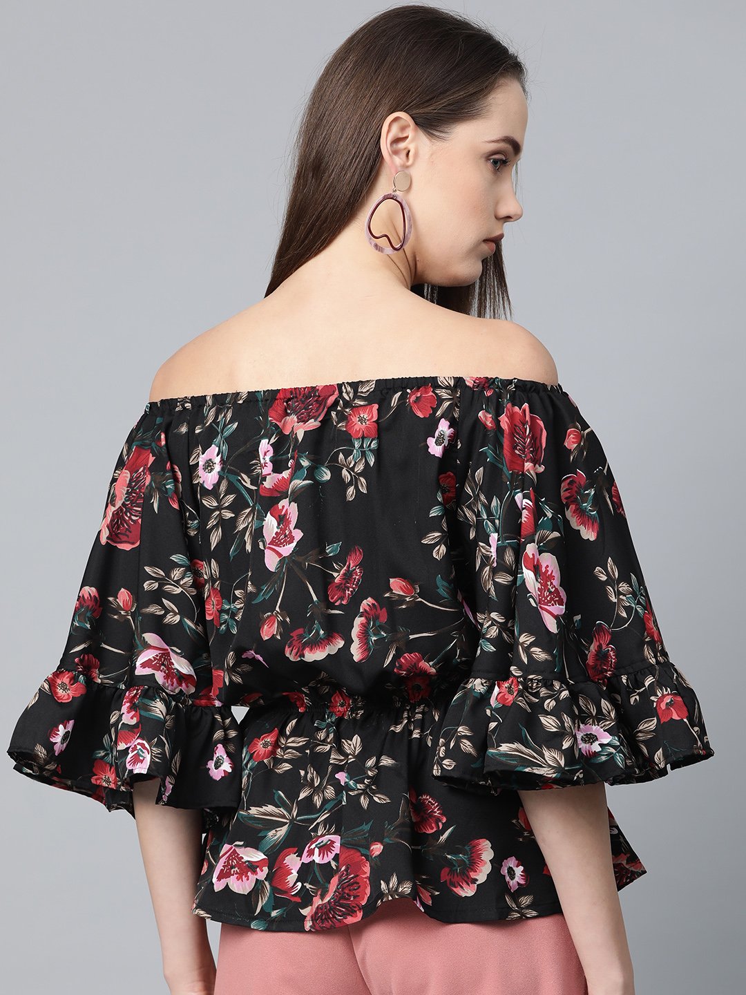 Jompers Women Black Printed Bardot Top