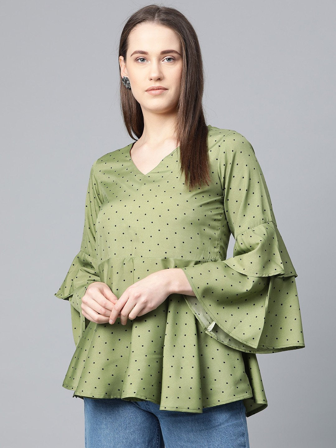 Jompers Women Green & Black Printed A-Line Top