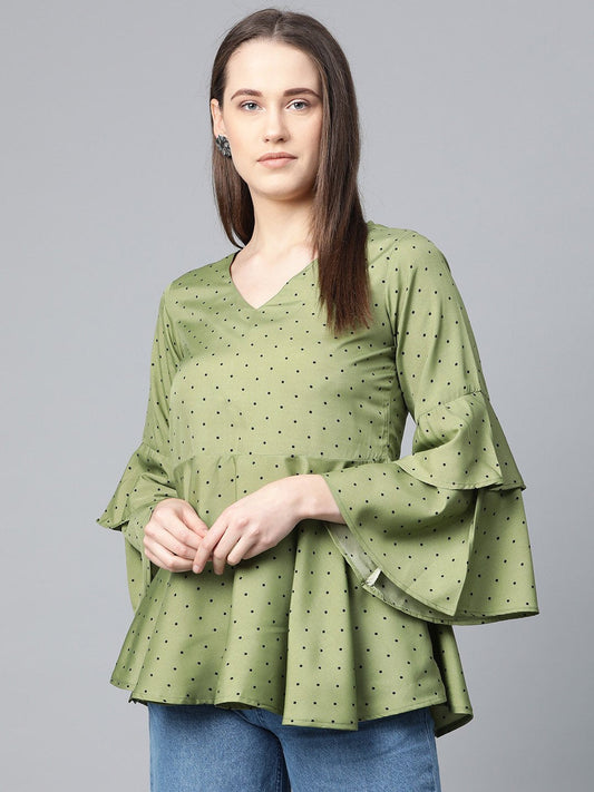 Jompers Women Green & Black Printed A-Line Top