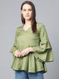 Jompers Women Green & Black Printed A-Line Top