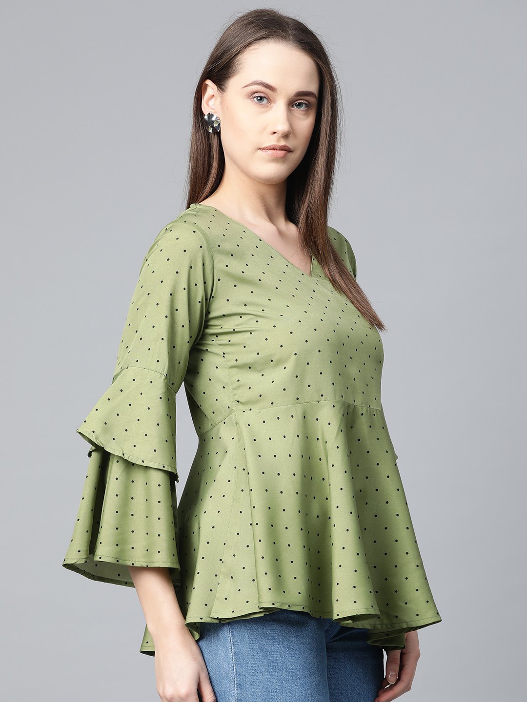 Jompers Women Green & Black Printed A-Line Top