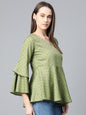 Jompers Women Green & Black Printed A-Line Top
