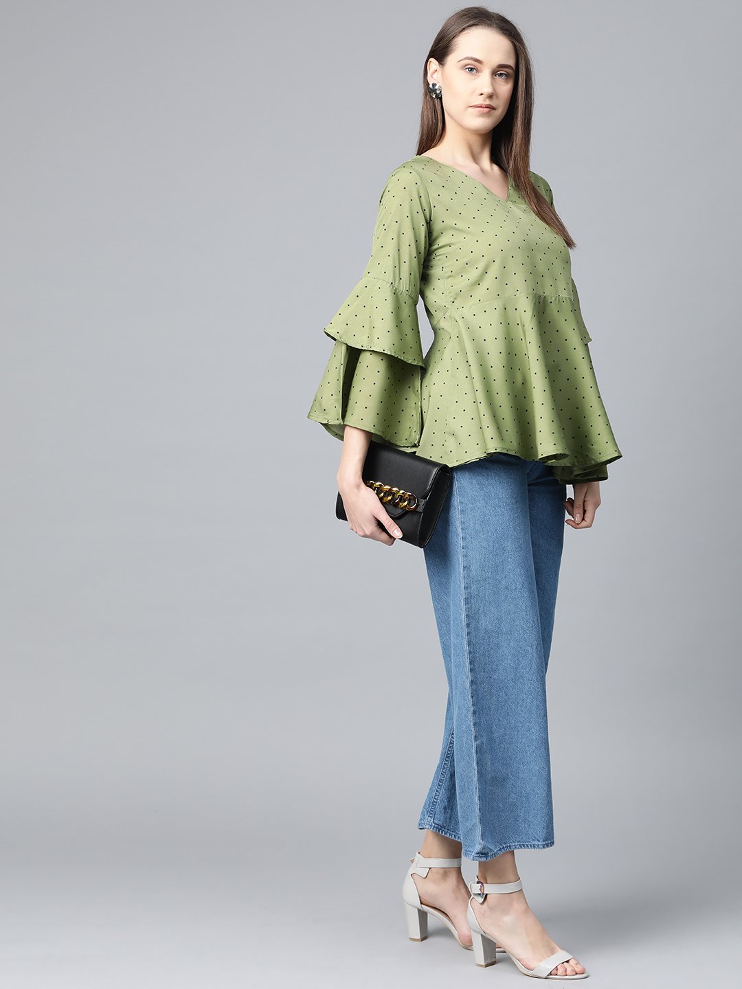 Jompers Women Green & Black Printed A-Line Top