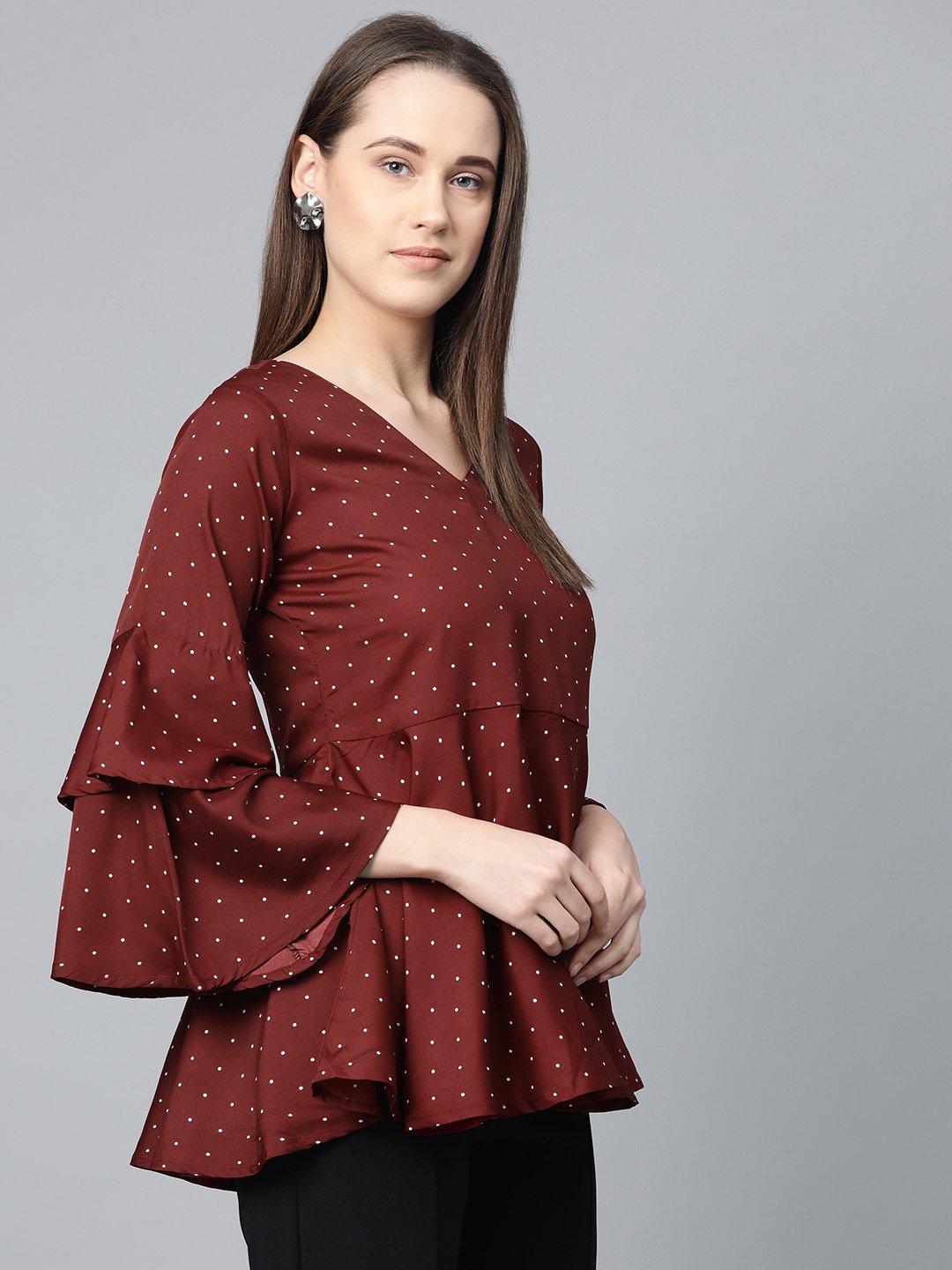Jompers Women Maroon & White Printed A-Line Top