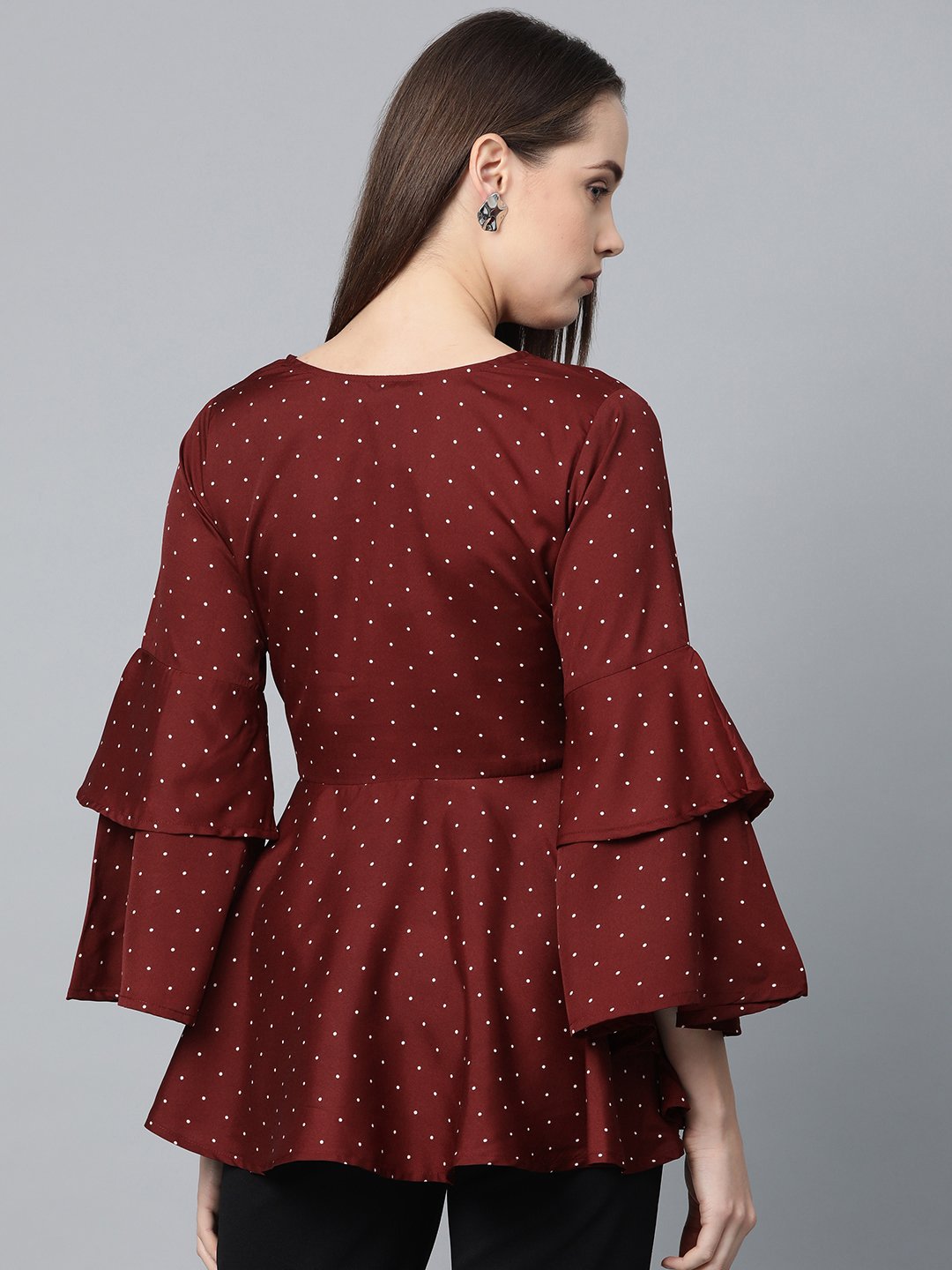 Jompers Women Maroon & White Printed A-Line Top