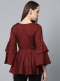 Jompers Women Maroon & White Printed A-Line Top