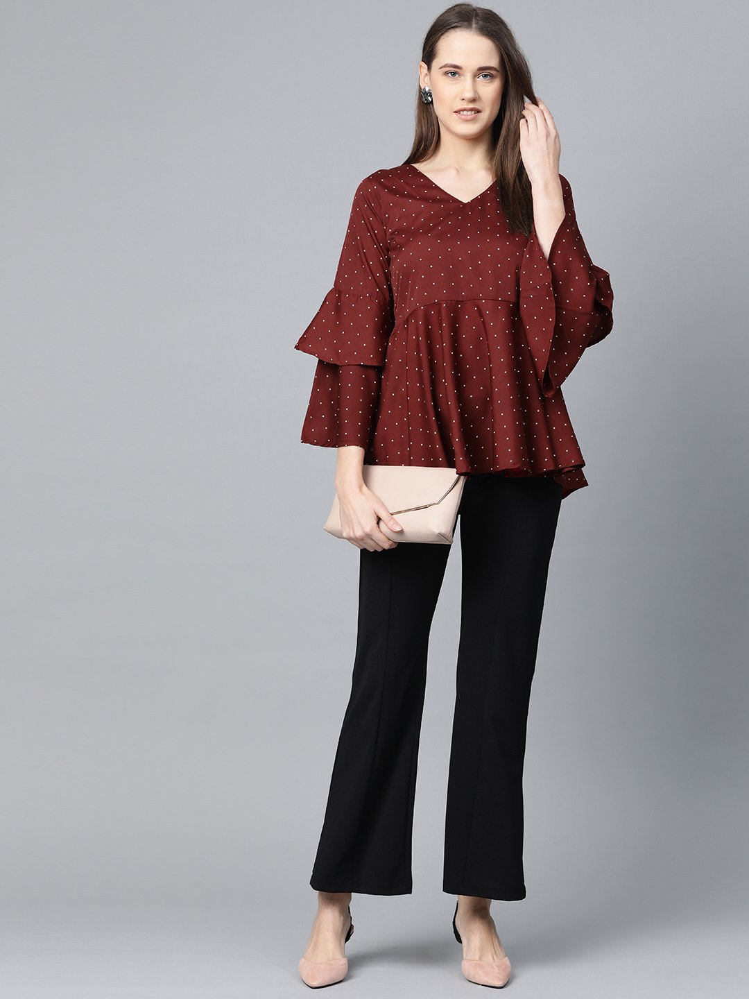 Jompers Women Maroon & White Printed A-Line Top