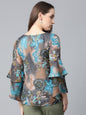 Jompers Women Grey & Blue Printed Top