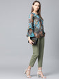 Jompers Women Grey & Blue Printed Top