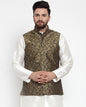 Jompers Men Gold-Coloured & Black Woven Design Nehru Jacket