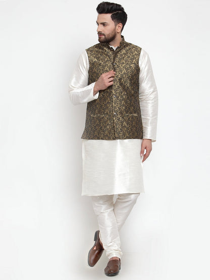 Jompers Men Gold-Coloured & Black Woven Design Nehru Jacket