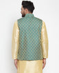 Jompers Men Green-Coloured & Golden Woven Design Nehru Jacket