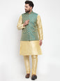 Jompers Men Green-Coloured & Golden Woven Design Nehru Jacket