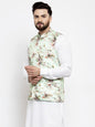 Jompers Men Lime-Green Printed Satin Nehru Jacket