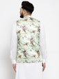 Jompers Men Lime-Green Printed Satin Nehru Jacket