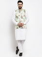 Jompers Men Lime-Green Printed Satin Nehru Jacket