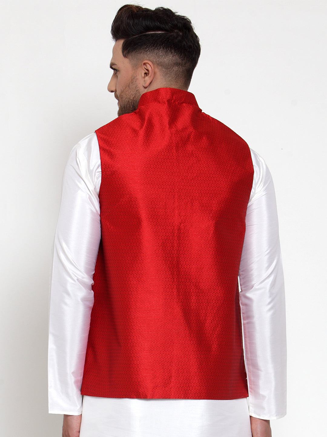 Jompers Men's Maroon Woven Jacquard Nehru Jacket