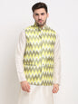 Jompers Men's Olive Ikat Printed Nehru Jacket