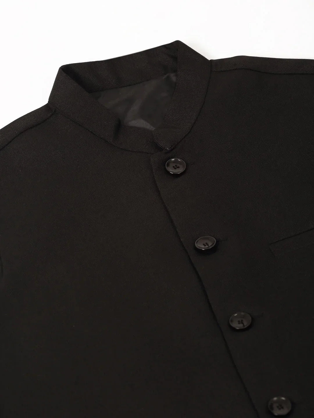 Jompers Men's Black Solid Woven Sleeveless Nehru Jackets