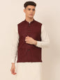 Jompers Men's Maroon Solid Woven Sleeveless Nehru Jackets