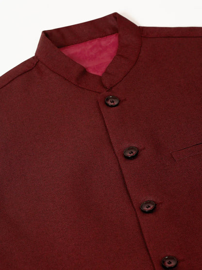 Jompers Men's Maroon Solid Woven Sleeveless Nehru Jackets