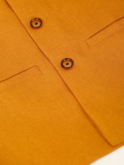 Jompers Men's Mustard Solid Woven Sleeveless Nehru Jackets