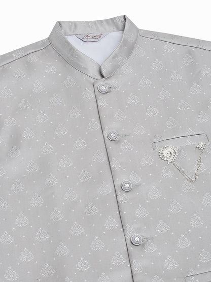Jompers Men's Grey Woven Design Waistcoats