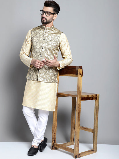 Jompers Men's Woven Design Nehru Jacket - Beige