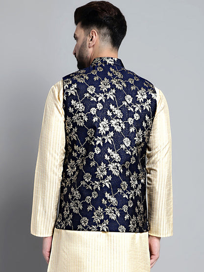 Jompers Men's Woven Design Nehru Jacket - Navy Blue