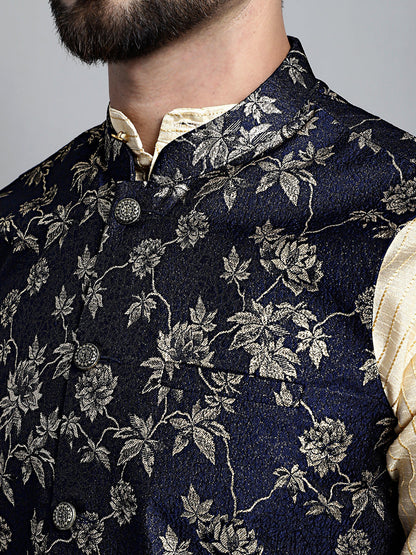 Jompers Men's Woven Design Nehru Jacket - Navy Blue