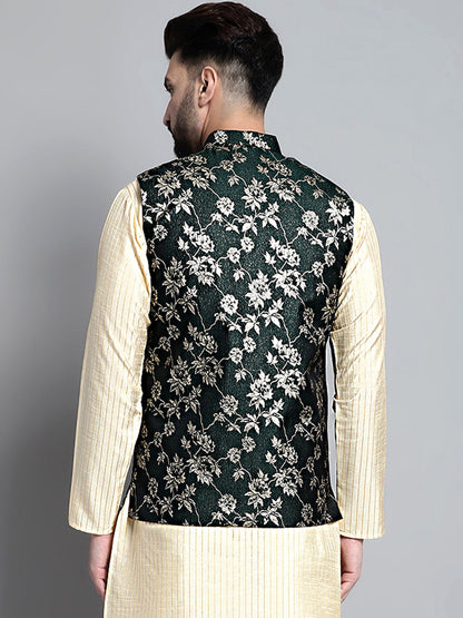 Jompers Men's Woven Design Nehru Jacket - Olive