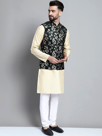 Jompers Men's Woven Design Nehru Jacket - Olive