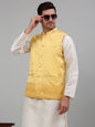 Jompers Men's Embroidered Nehru Jacket - Yellow