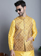 Jompers Men's Woven Design Nehru Jacket - Mustard