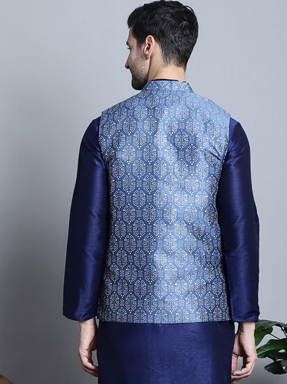Jompers Men's Printed Nehru Jacket - Blue