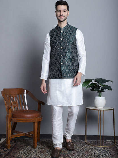 Jompers Men's Printed Nehru Jacket - Olive