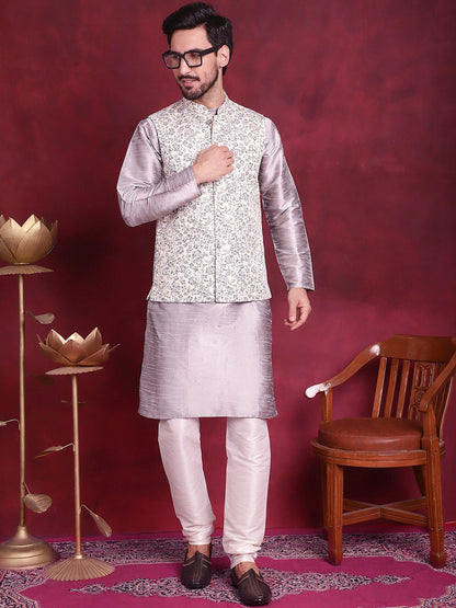 Jompers Men's Woven Design Nehru Jacket - Grey