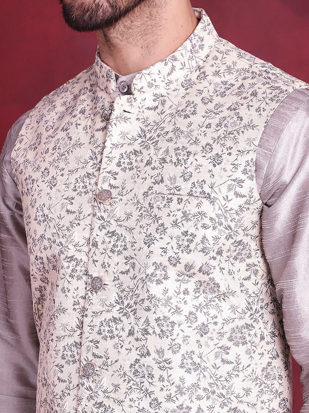 Jompers Men's Woven Design Nehru Jacket - Grey