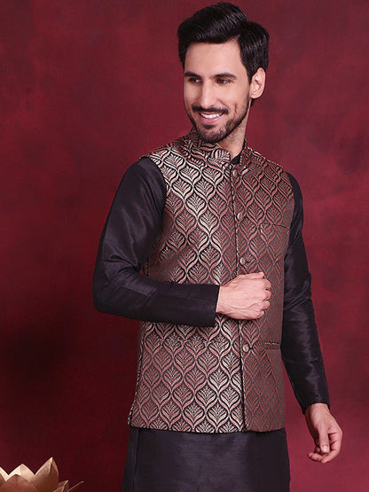 Jompers Men's Woven Design Nehru Jacket - Maroon