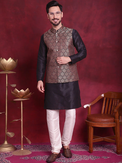 Jompers Men's Woven Design Nehru Jacket - Maroon