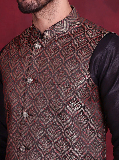 Jompers Men's Woven Design Nehru Jacket - Maroon