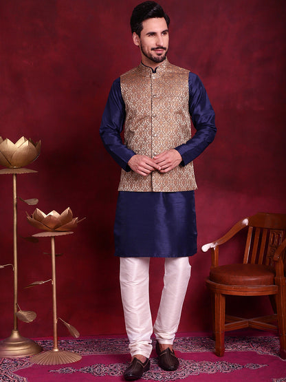 Jompers Men's Woven Design Nehru Jacket - Brown
