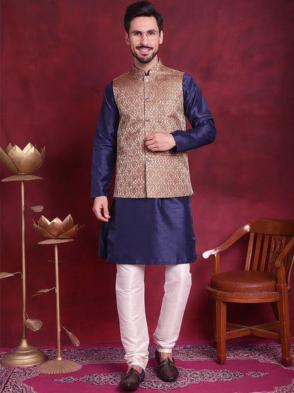 Jompers Men's Woven Design Nehru Jacket - Brown