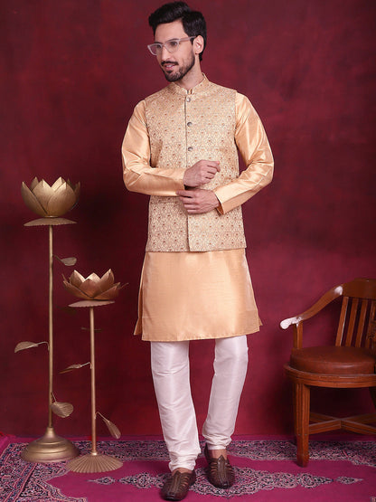 Jompers Men's Woven Design Nehru Jacket - Cream