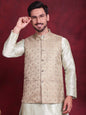 Jompers Men's Woven Design Nehru Jacket - Golden