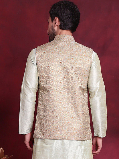 Jompers Men's Woven Design Nehru Jacket - Golden