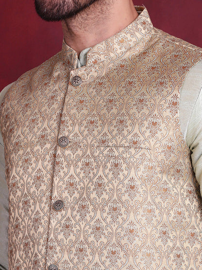 Jompers Men's Woven Design Nehru Jacket - Golden