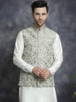 Jompers Men's embroidered Nehru Jacket - Pista